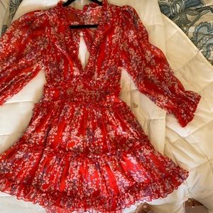 Red floral skater dress